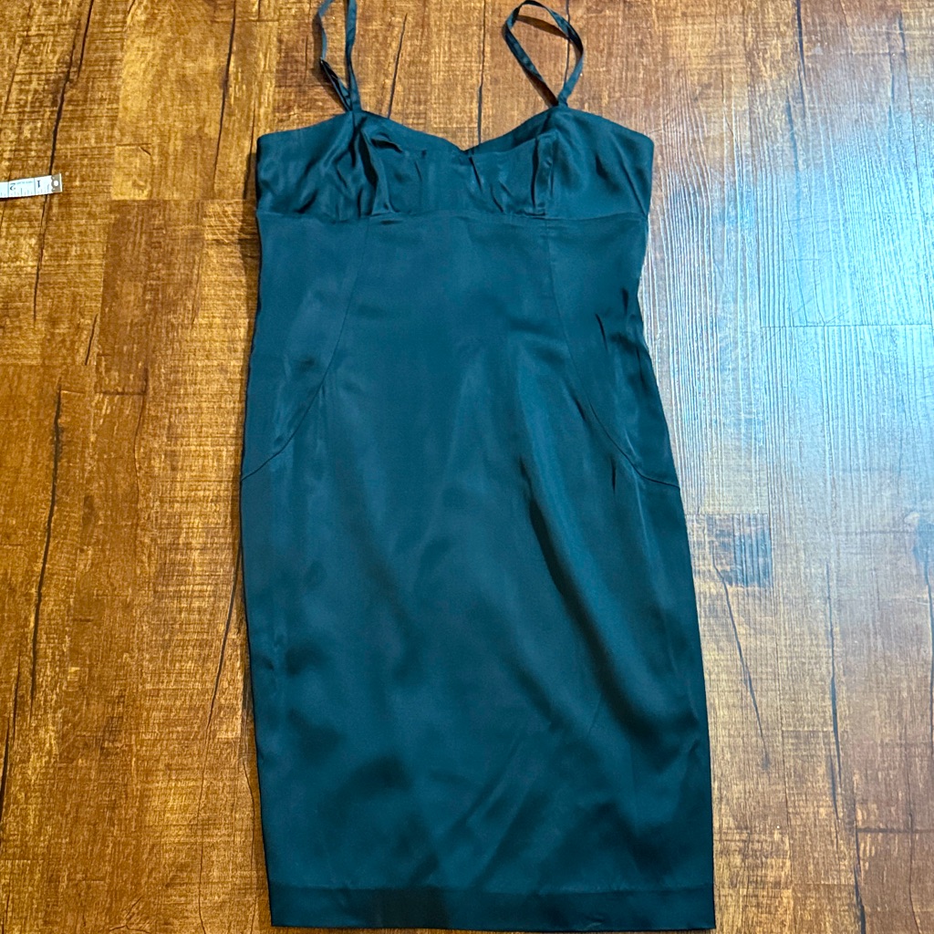 Black Satin Spaghetti Strapped Dress By Express.